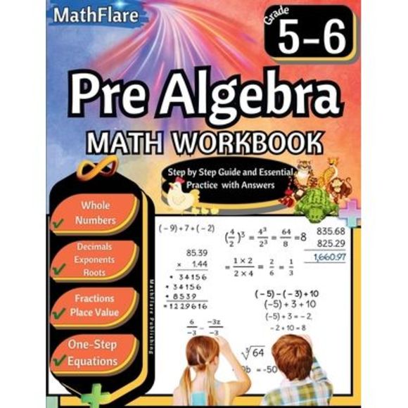 Pre Algebra Workbook 5th and 6th Grade: Pre Algebra Workbook 5-6, One-Step Equat - Picture 1 of 1